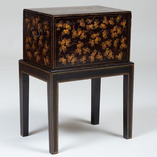 Chinese Export Lacquer Tea Caddy on Stand