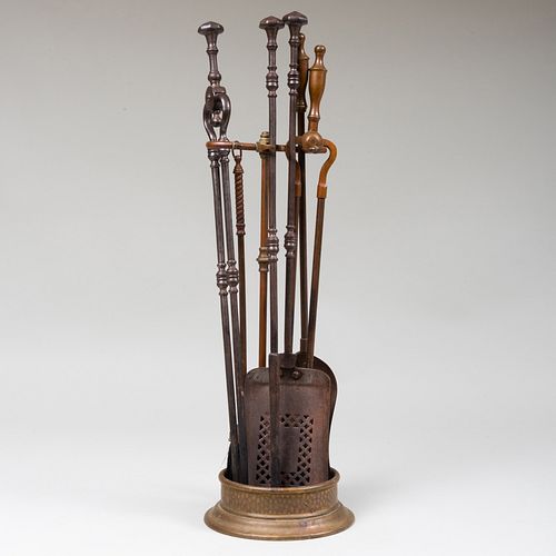 Set of Iron and Bronze Fire Tools With Stand