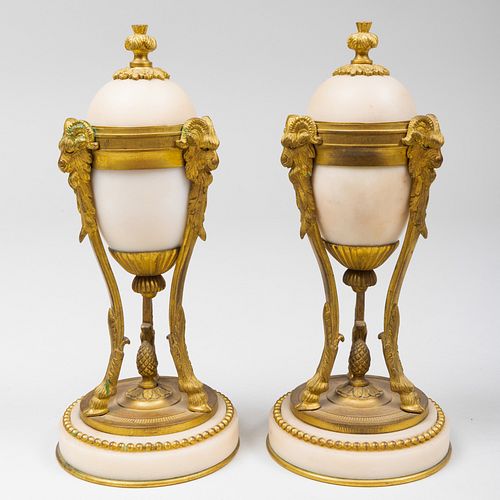 Pair of Gilt Metal Mounted Marble Cassoulets