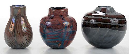 Three Studio Glass Vases by Dick Huss,