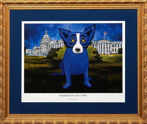 George Rodrigue (1944-2013, Louisiana), "Washington Blue Dog," c. 1992, print, unsigned, presented in a gilt frame, H.- 18 3/8 in., W.- 22 3/4 in., Fr