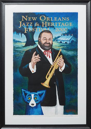 George Rodrigue (1944-2013), New Orleans Jazz and Heritage Festival Poster, 2000, pencil numbered 244/10000 lower right margin, presented in an eboniz