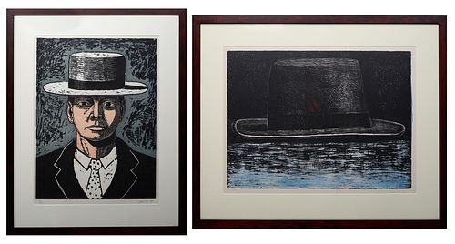 Aaron Fink (1955-, Massachusetts), "Hat," 1982, lithographs on paper, editioned 17/50, signed in pencil lower right, editioned in pencil lower left; a