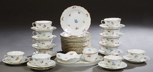 Forty Piece Assembled Meissen Dessert Set, 19th c., with floral decoration, consisting of 12 cups, 13 saucers, 12 cake plates, a covered bowl, a small