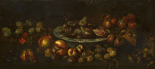 Neapolitan School of the seventeenth century. Circle of GIOVANNI BATTISTA RUOPPOLO (Naples, 1629 - 1693). 
Still life with fruits. 
Oil on canvas.