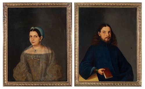 Russian school, ca. 1840. 
"Pair of portraits. Clergyman and his wife." 
Oil on metal. 
Frames in gilded metal. 
Measurements: 17.5 x 22 cm (frame) an