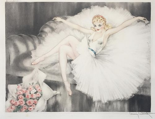 Louis Icart - Ballerina Repose Original Engraving, Hand Watercolored by Icart