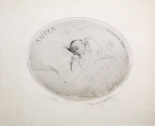 Louis Icart - Sleeping Baby Anita Original Engraving