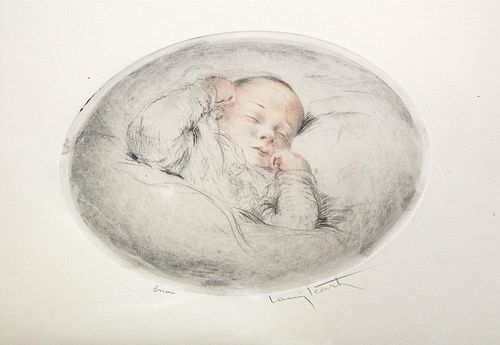 Louis Icart - Baby Anita Original Engraving, Hand Watercolored by Icart