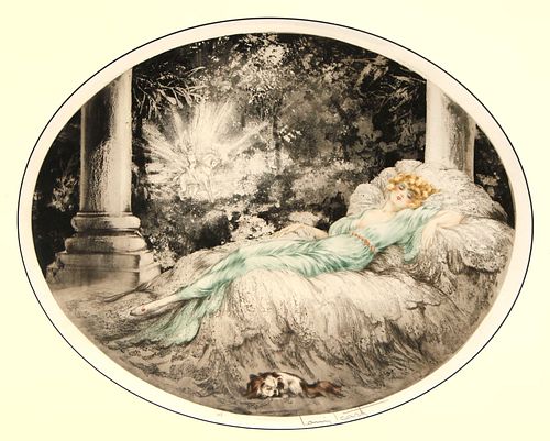 Louis Icart - Sleeping Beauty Original Engraving, Hand Watercolored by Icart