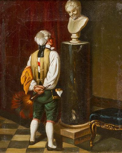 Artist Unknown, (19th century), Man with Feather Duster Admiring Bust