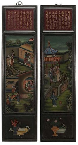 Pair Asian Reverse Paintings on Glass