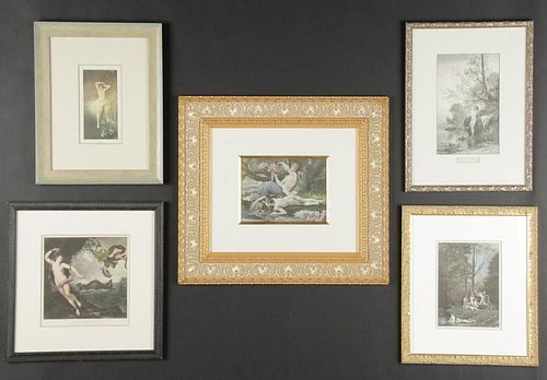 5 Framed Antique Nymphs and Mythological Theme Engravings