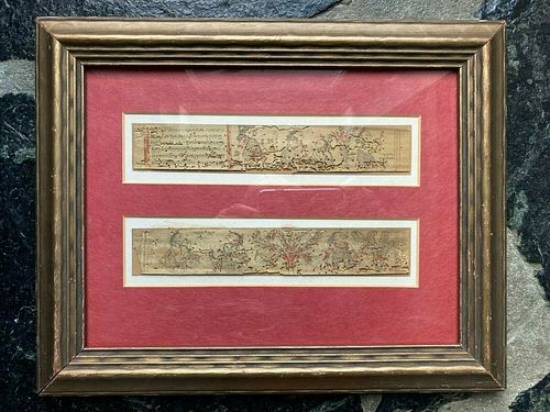 Antique illustrated palm leaf manuscript/paintings 2 matted pages