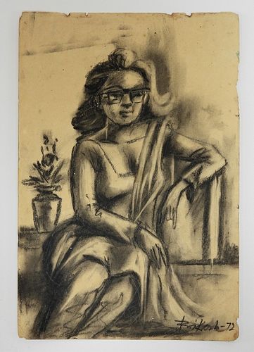 Bikash Bhattacharjee Charcoal Portrait Drawing