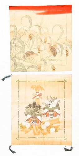 2 Antique Japanese Painted Silk Panels