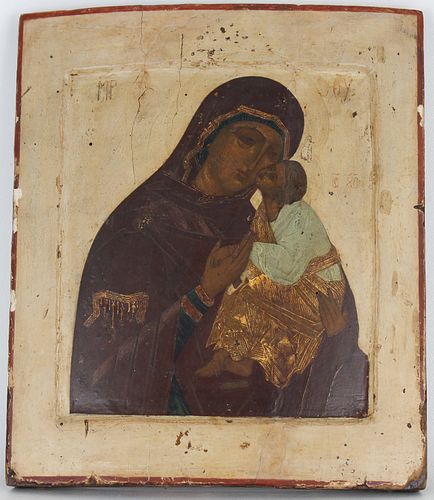 Antique Russian Icon, Tenderness Mother of God