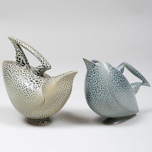 Pair of Anthony Theaksten Salt Glazed Porcelain Bird Form Vessels