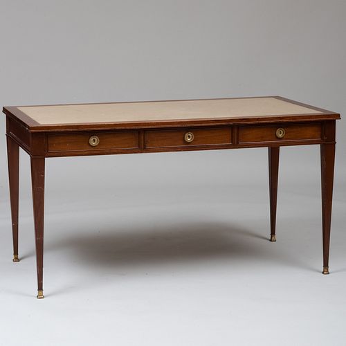 Modern Mahogany Writing Table Inset with Leather Top, in the Louis XVI Style