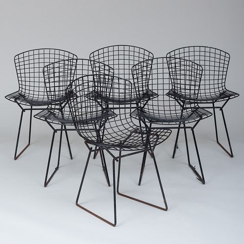 Set of Six Vintage Bertoia Enameled Metal Side Chairs, Model no. 420c