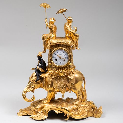 Louis XV Style Gilt and Patinated Bronze Mantel Clock