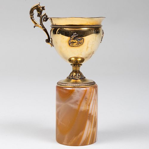French Empire Silver Gilt Cup on a Marble Stand