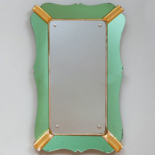 Italian Mid-Century Modern Green Glass and Parcel-Gilt Mirror