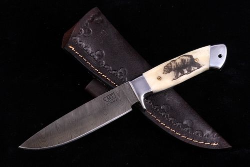 Yellowstone Grizzly Scrimshaw Damascus M.T. Knives