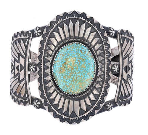 Navajo Leander Tahe Silver & Turquoise Bracelet