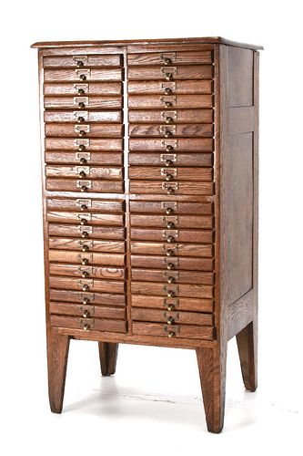 Hamilton MFG Type Set  Oak File Cabinet c. 1900-