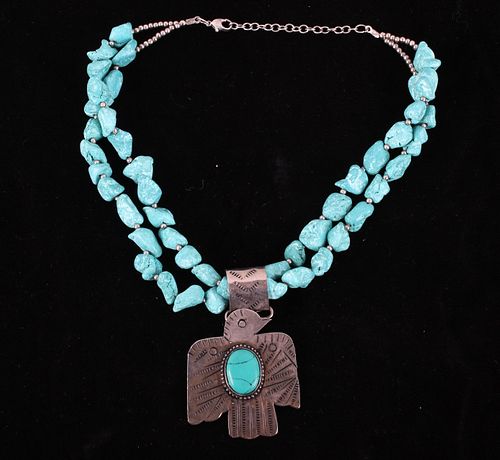 Navajo Turquoise & Silver Thunderbird Necklace