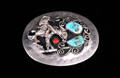 Navajo "End of the Trail" Howlite & Coral Buckle