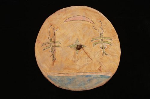 Southern Cheyenne Polychrome Parfleche War Shield