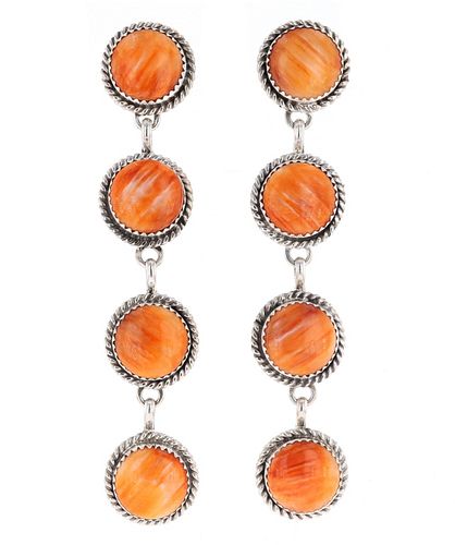 Navajo Orange Spiny Oyster Dangle Earrings