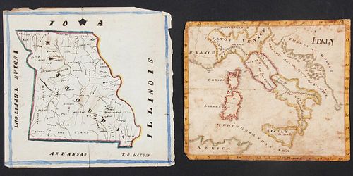 Two Old Hand-Drawn Maps: Italy and Missouri