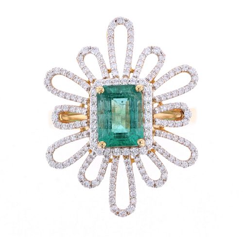 Whimsical Art Deco Antique Style Emerald 18k Ring