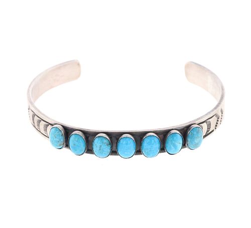 Navajo Turquoise Rick Enriquez Silver  Bracelet