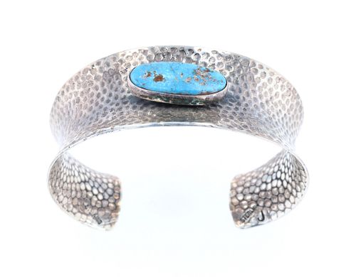 Navajo Hand Hammered Sterling & Turquoise Bracelet