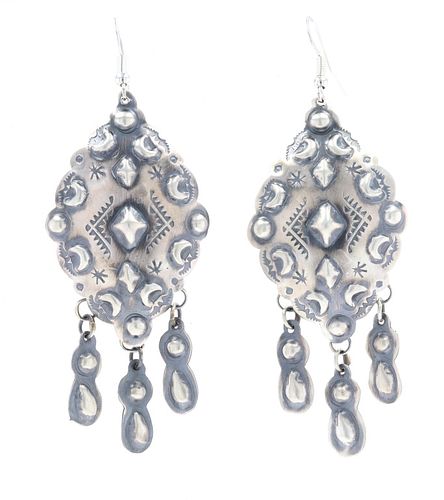 Navajo Repousse Embossed Sterling Silver Earrings