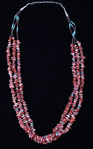 Navajo Sterling Coral Turquoise &  Heshi Necklace