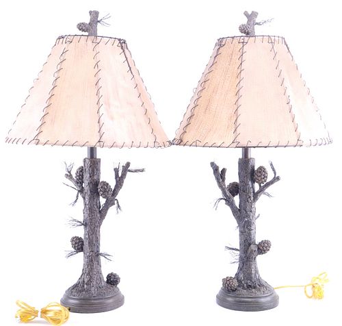 Rustic Pinecone Table Lamps Pair