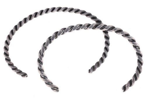 Navajo Sterling Silver Twisted Rope Bracelet Pair