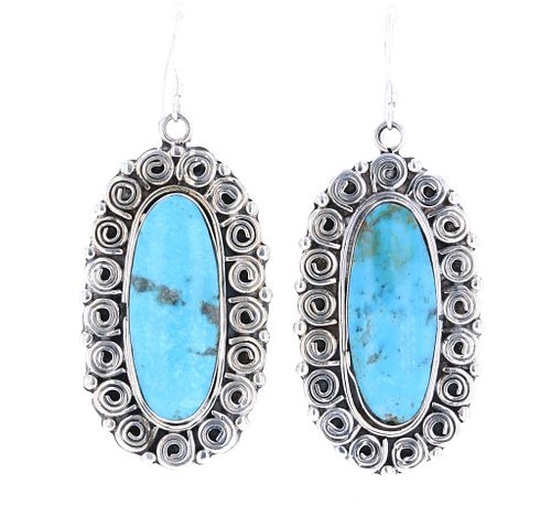 Navajo G. Yazzie Silver Kingman Turquoise Earrings
