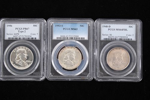 1956, 1953-S, 1948-D Franklin Liberty Coins