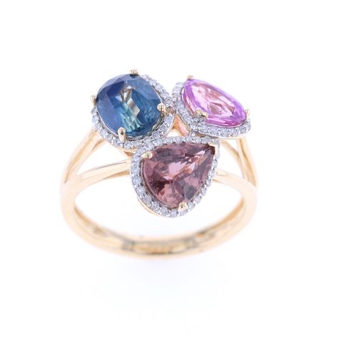 Natural Multi-Color Sapphire & Diamond 14K Ring