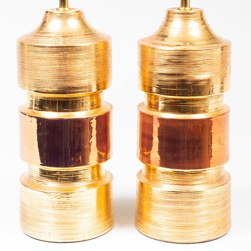 Pair of Bitossi  Gilt-Decorated Ceramic Table Lamps