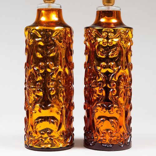 Pair of Bitossi Molded Amber Glass Table Lamps
