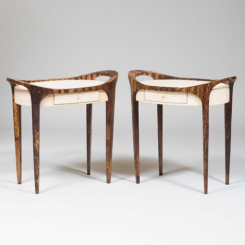 Pair of R & Y Augousti Palm Wood and Shagreen Side Tables