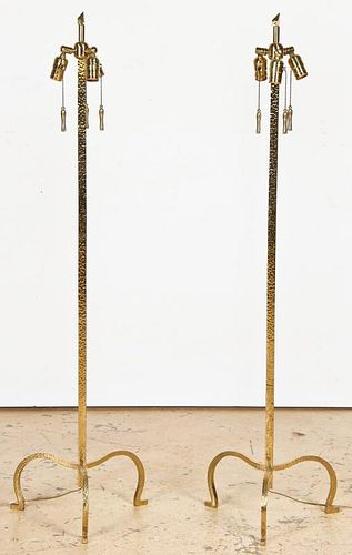 Pair French Hammered Bronze Torchieres c.1950