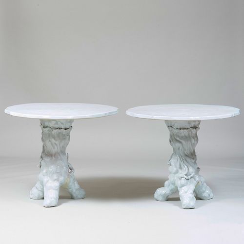 Pair of Faux Bois Porcelain Tables
